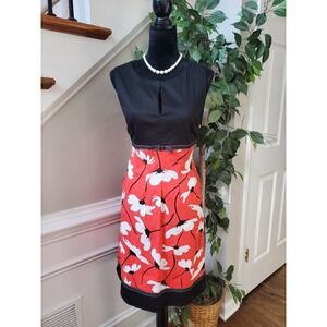 Perceptions Red Floral Cotton Round Neck Sleeveless Knee Length Dress Size 14P